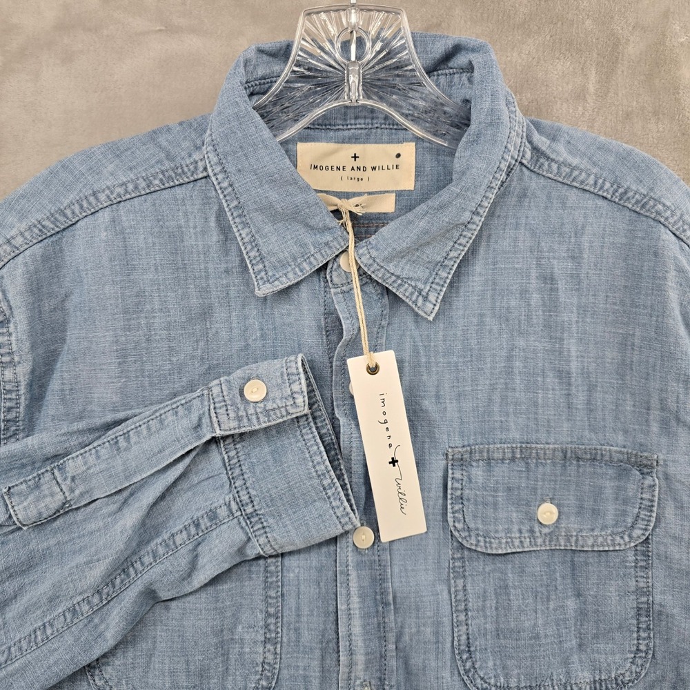 Imogene and Willie Earl Chambray Shirt Men Large Blue Long Sleeve Button Down